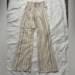 O'Neill Small Wide Legged Low Waisted Flowy Stripped Linen Pants Cream Pink Blue